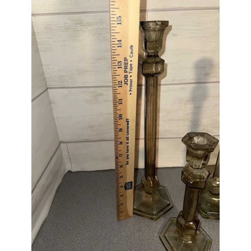 Vintage Pier 1 Imports Smoked Glass Candle Stick Holders Set of 3 15